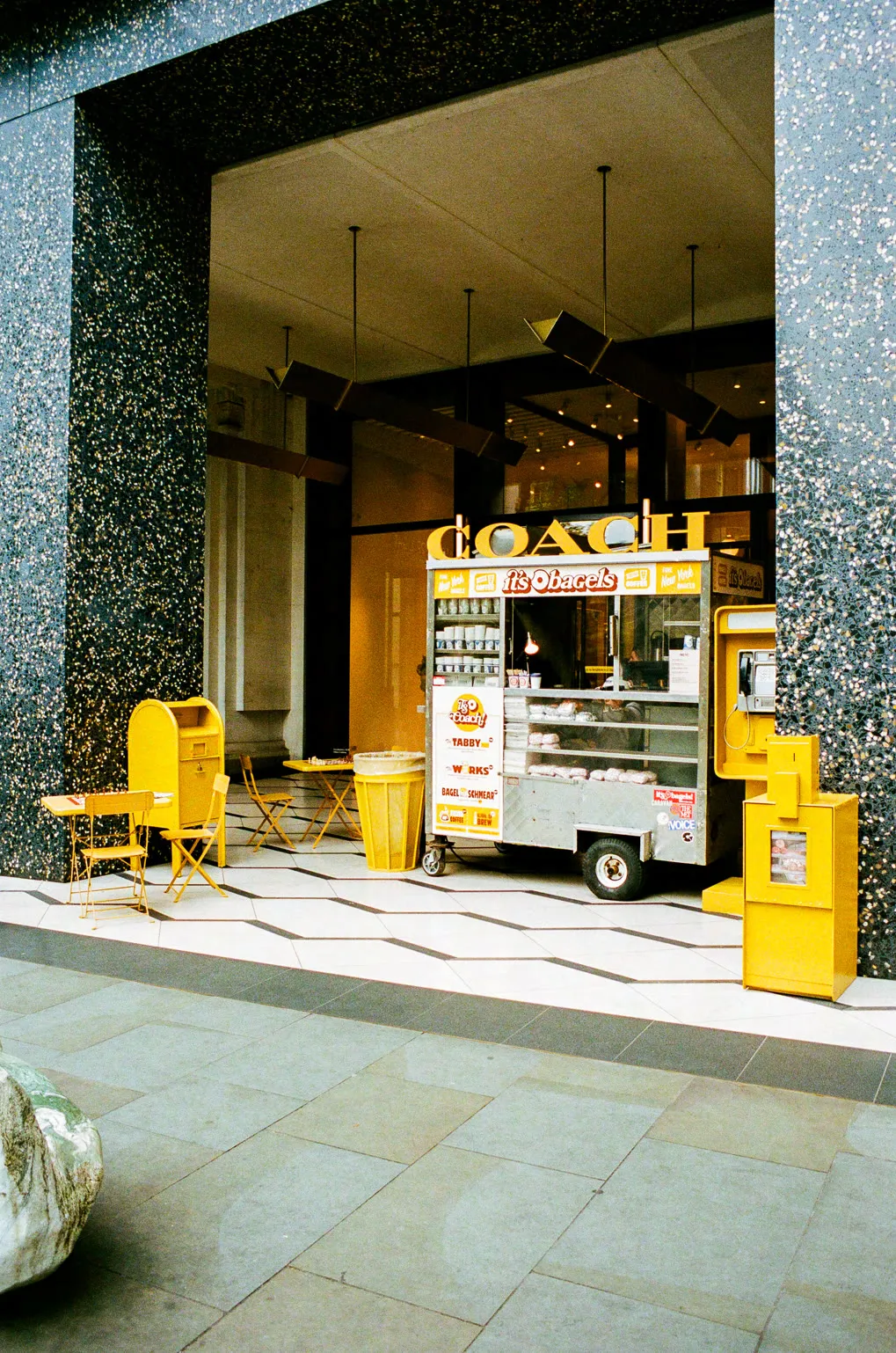 Coach × It's Bagels cart at the Selfridges Duke Street entrance